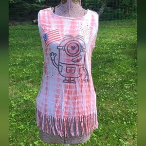 Womens Despicable Me tie die tank top with Fringe size Large